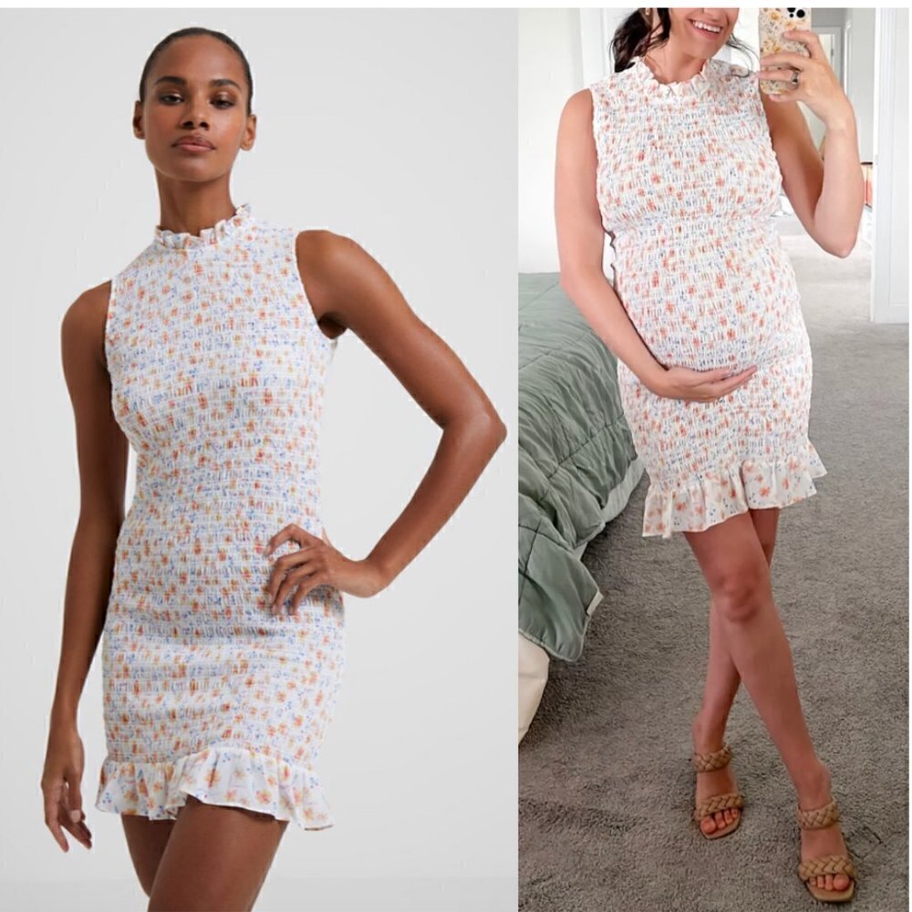 FRENCH CONNECTION Camille Verona Crepe Smocked Minidress in Summer White Medium
